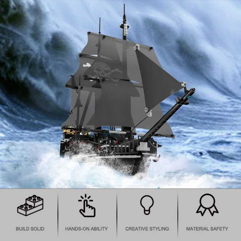 1424PCS Black Pirate Ship Building Blocks Skeleton Ghost Boat Model Assembly Bricks Toys Desktop Decoration Kids Holiday GiftsXJ250318