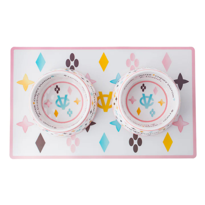 Pet PU Mat Checker Mat Pet Rice Bowl Drink Water Dog Bowl Placemat Waterproof Placemat 2 Colors