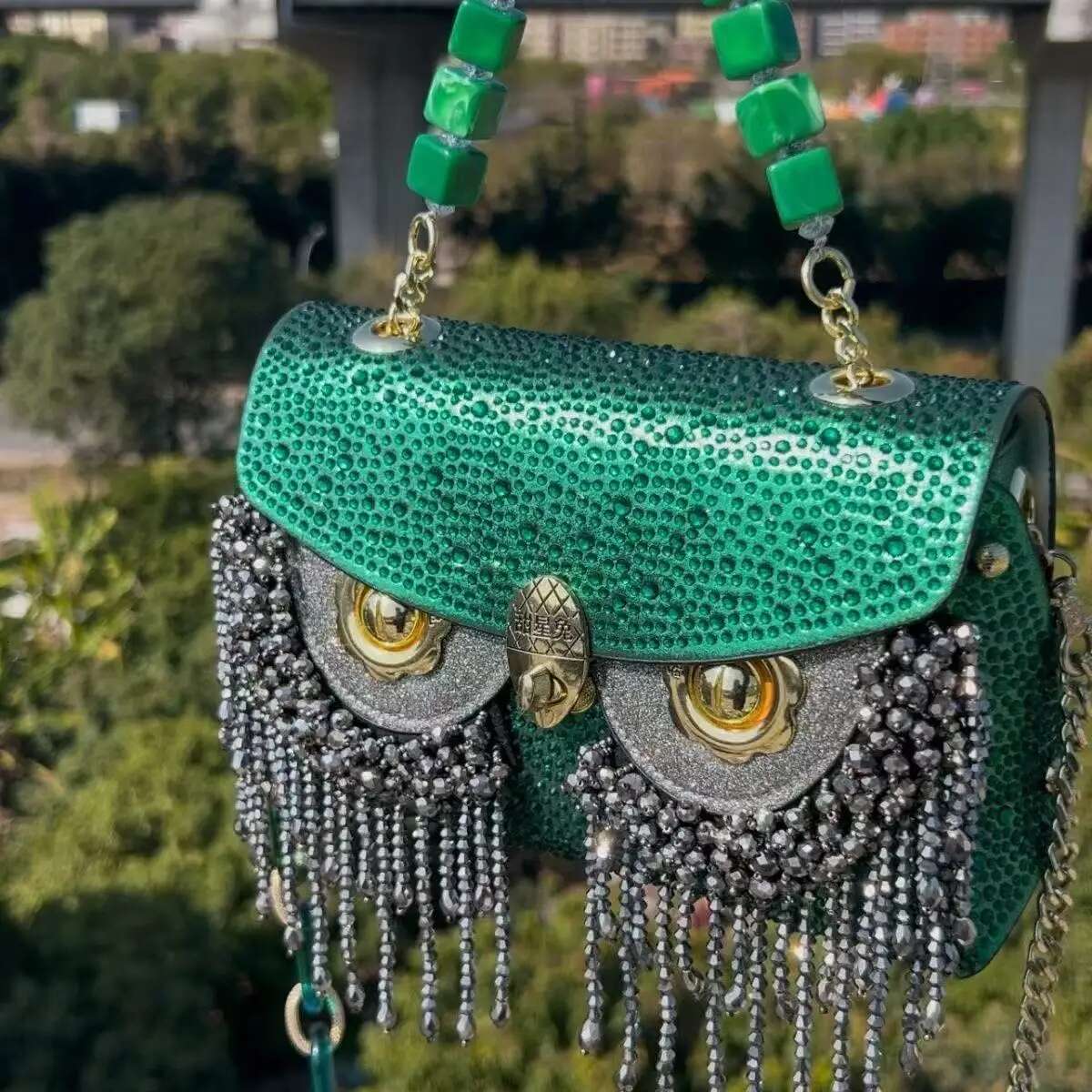 Beaded Tassel Square Women Handbag High Quality Glitter Dia Evening Wedding Party Clutch Purse Crossbody Bag