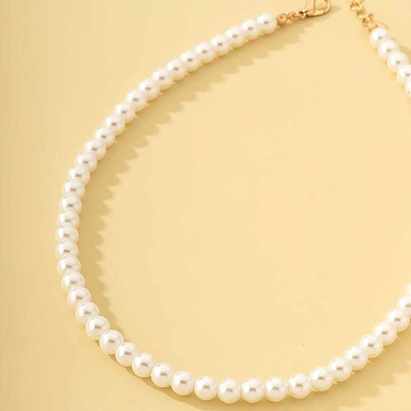6mm Imitation Pearl Necklace Female Highlighter Artificial Pearl Choker Collarbone Chain Jewelry for Women