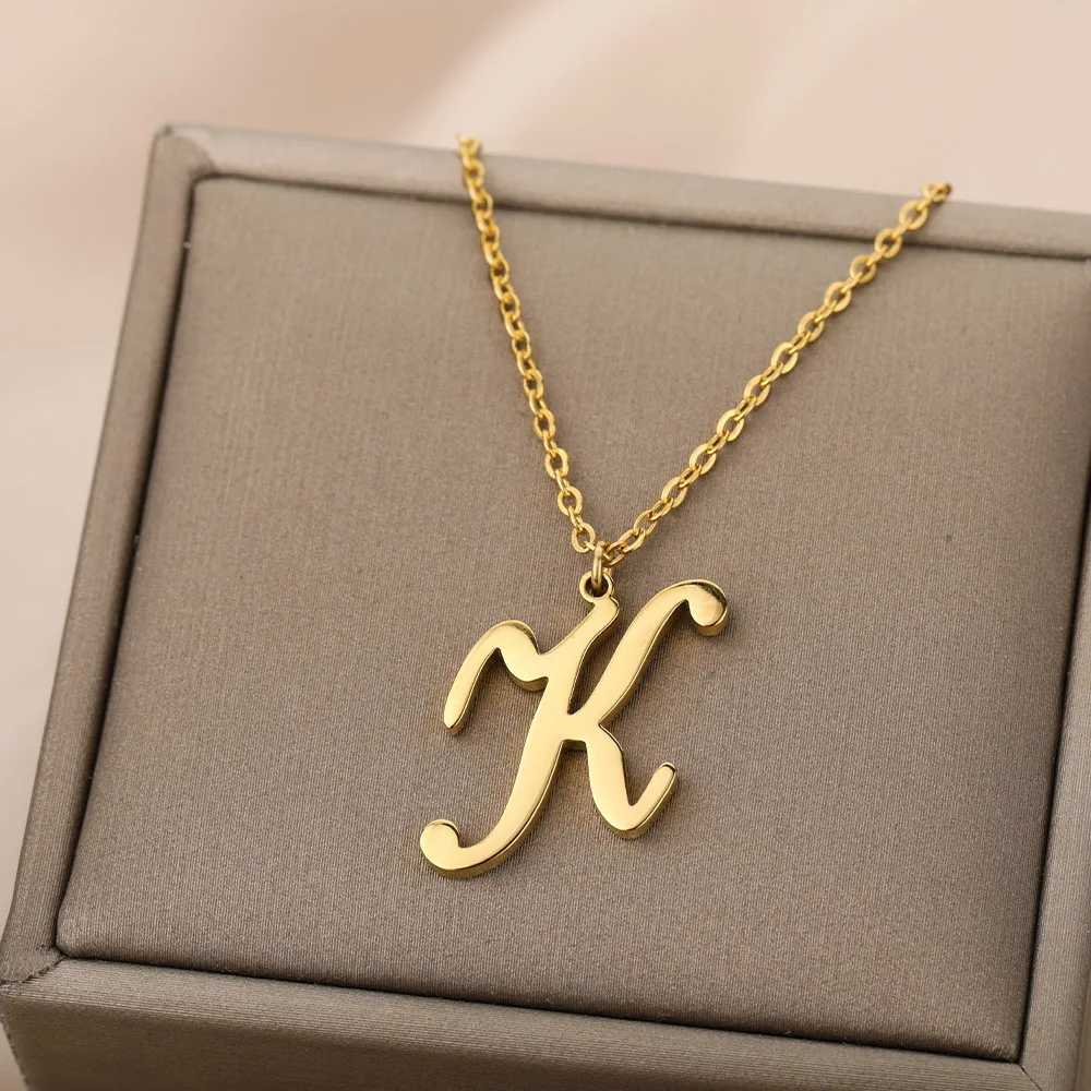 Artistic Cursive Initials Womens Letter Necklace Gold Plated Chain Necklace Charm Necklace Stainless Steel Jewelry W250318