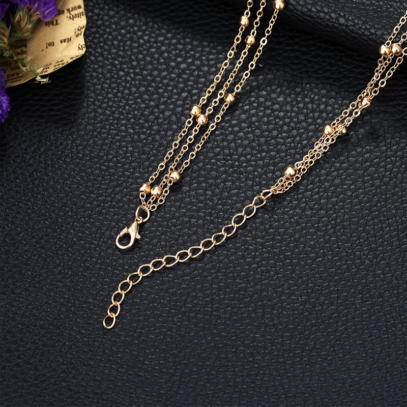 4mm Metal Ball Chain Three Layer Necklace Women's Bohemian Style Multi-layer Round Bead Chain Jewelry