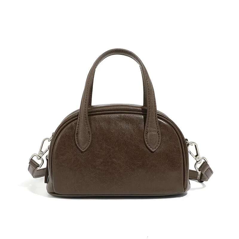 Meet You Vintage Genuine Leather Small Boston Pillow Handbag Simple Daily Bowg Work Commuter Carrying Crossbody Bag Female