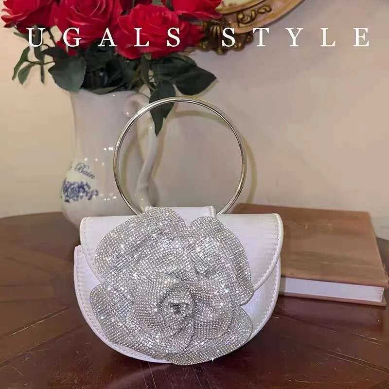 Women's Handbag Satin Half Moon Glitter Shiny Dias Ral Evening Wedding Party Clutch Purse Shoulder Bag