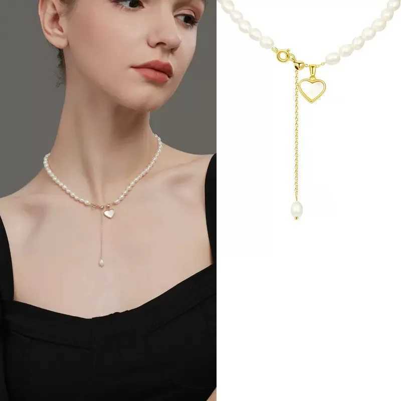 Starmoon French White Strapless Heart Pendant Pearl Necklace Womens Temperature Small Neck Chain Retro Lightweight Sensory C W250318