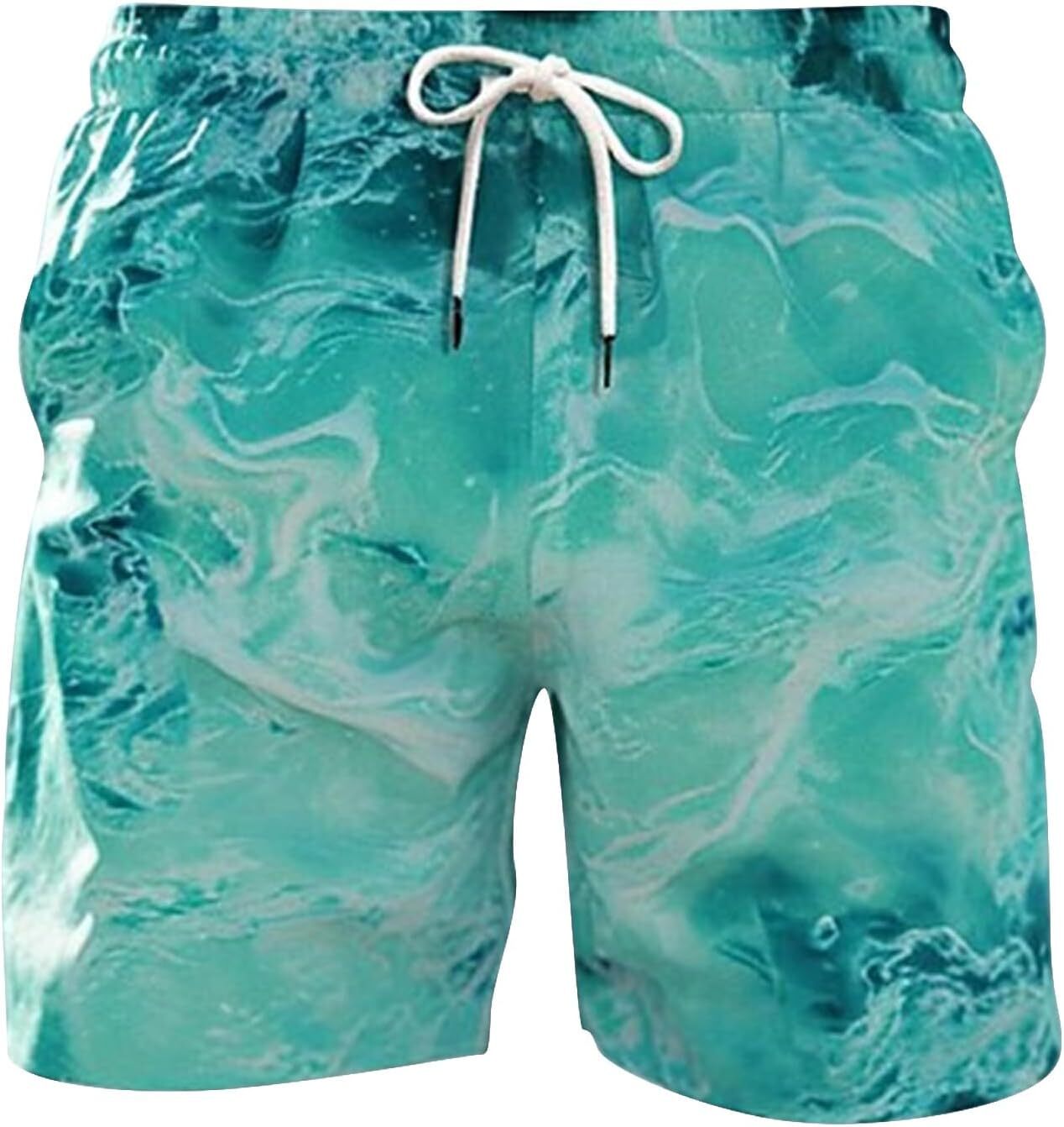 Men's Tie-Dye Print Waist Shorts Elastic Drawstring Short Pants Oversized Pant Summer Casual Beach Seaside Short with Pockets