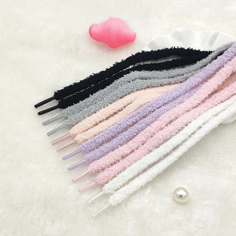 08cm width 1 Pair Cute Plush Sneakers Shoelaces Men Women Hightop Casual Canvas White Flat Shoes Laces Strings Accessories 250318
