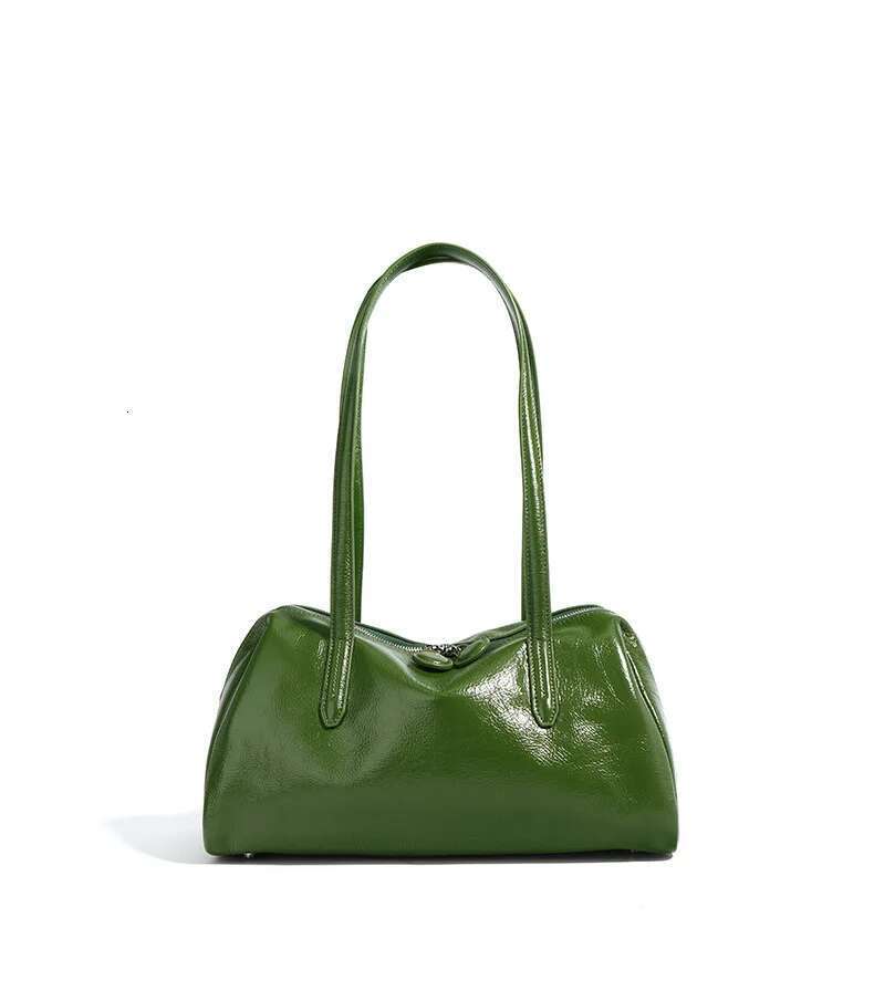 Green Bags Retro Women Bag Oil Wax Cowhide Leather Handbag Vintage Boston Pillow Lady Daily Purses