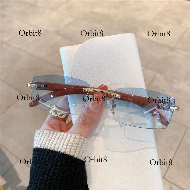 KAMMPT Rimless Sunglasses For Men Women Wooden Pattern Brand Retro Sun Glasses Fashion Shades UV400 Travel Outdoor