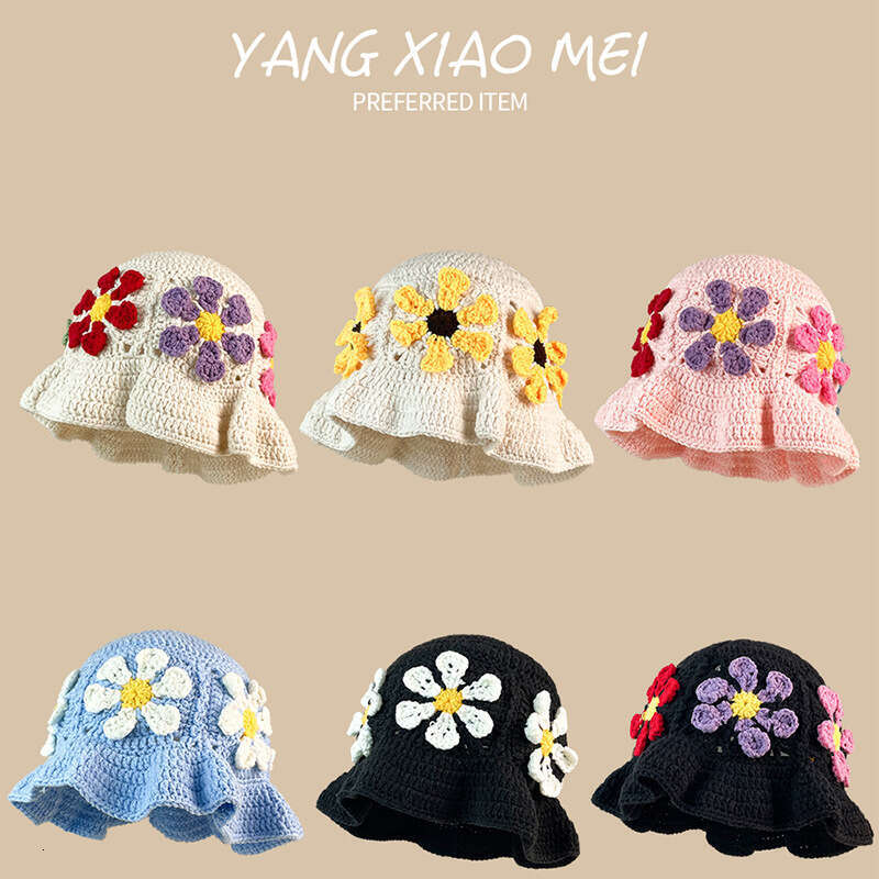 Small and niche flower knitted children's handmade yarn small face, hollowed out fisherman hat, female trend