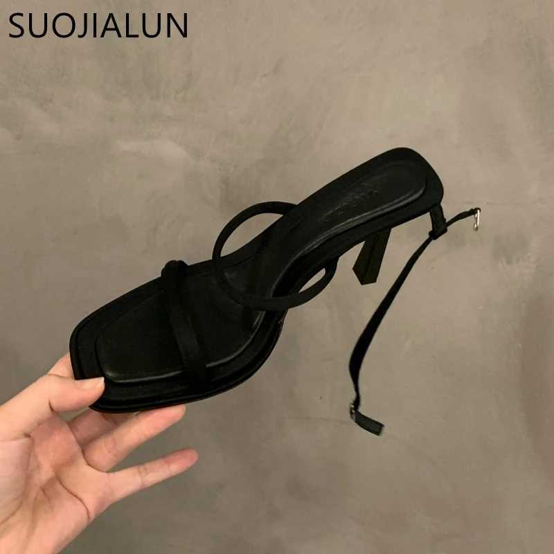 Suojialun Summers brand new casual sandals Fi narrowband ankle strap womens elegant gladiator shoes thin dress pump Y250317