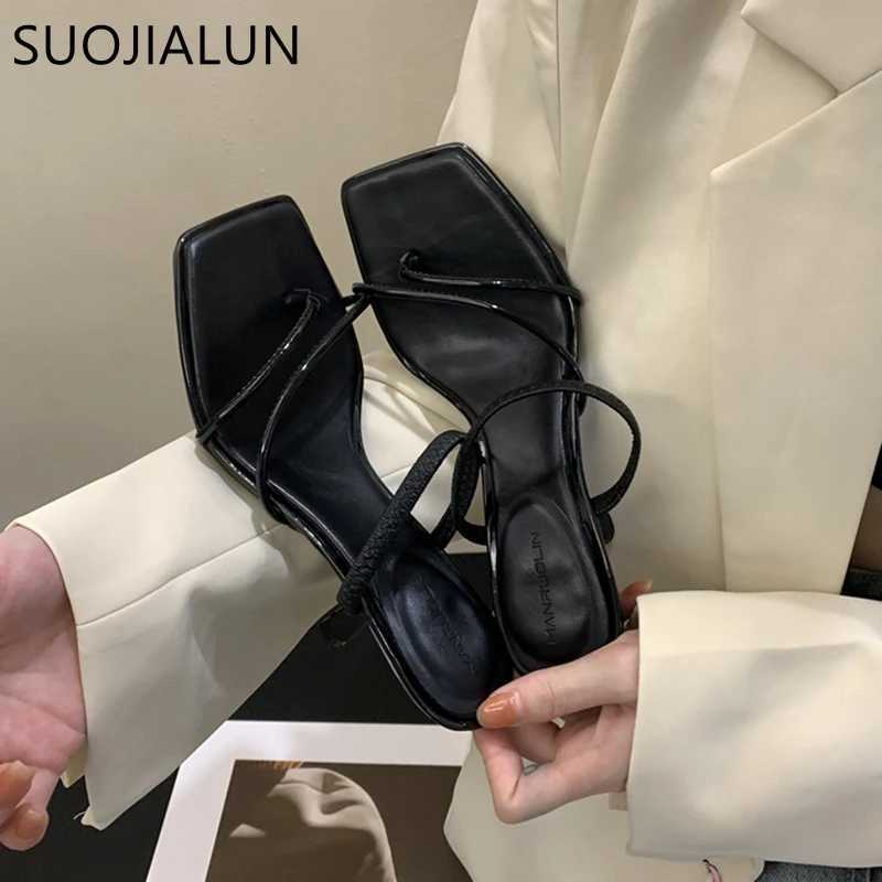 SUOJIALUN 2023 Summer Narrowband Text Skating Fi Square Toe Skating Womens Elegant Gladiator Sandals Thin High Heels Skating Y250317