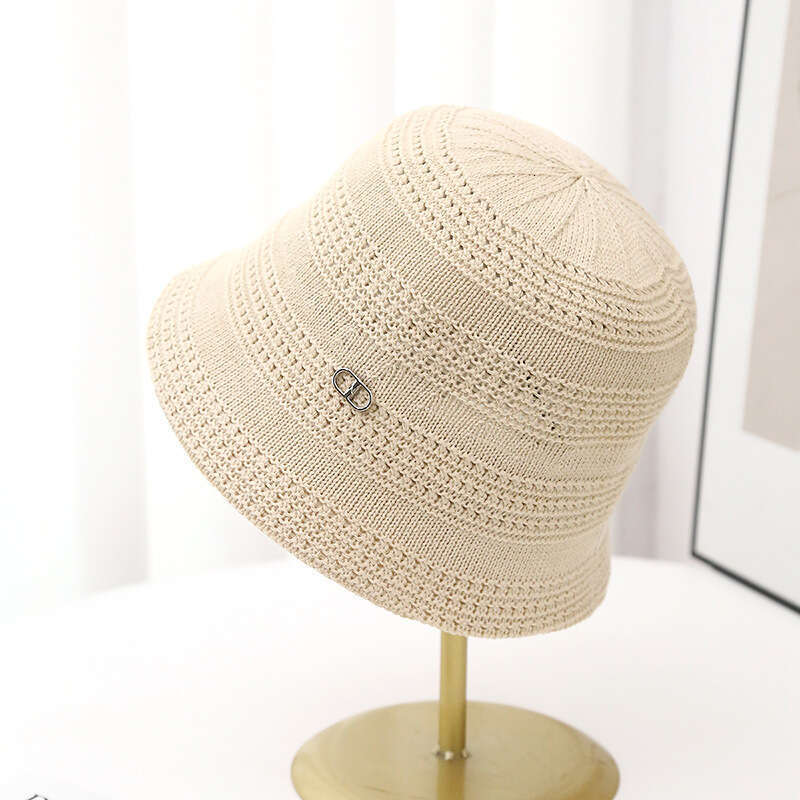 2024 Spring and Autumn New Breathable Bucket Women's Foldable Leisure Basin Summer Plain Face Small Knitted Hat
