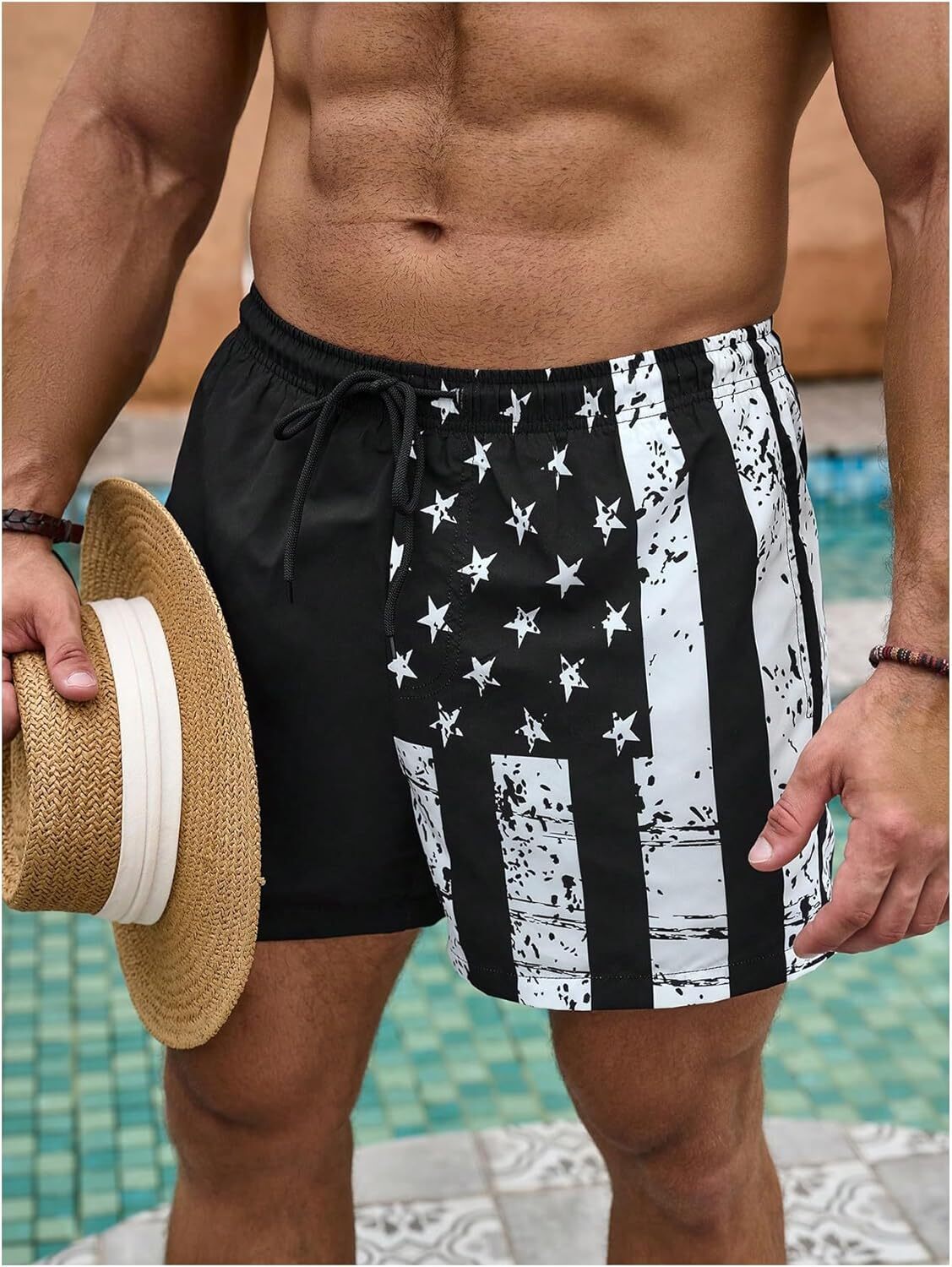 Men's Swim Trunks with American Flag Print Board Shorts Bathing Suit Fashionable printed shorts