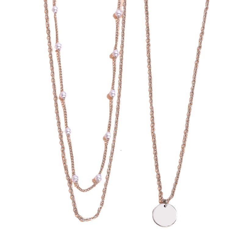 Imitation Pearl Chain Round Piece Pendant Three Layer Necklace Women Simple Collarbone Chain Choker Jewelry