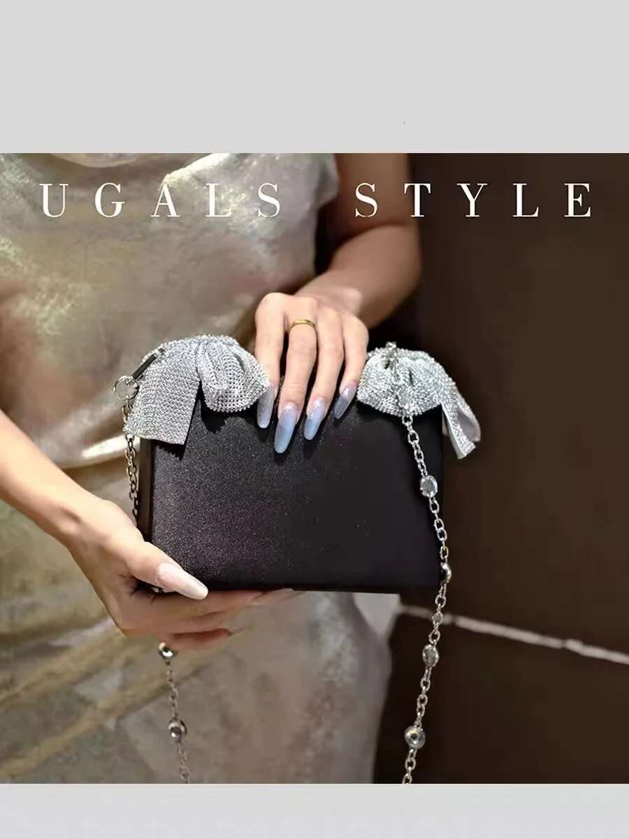 Satin Square Women's Handbag Glitter Shiny Dias Bow Knot Evening Wedding Party Clutch Purse Crossbody Bag