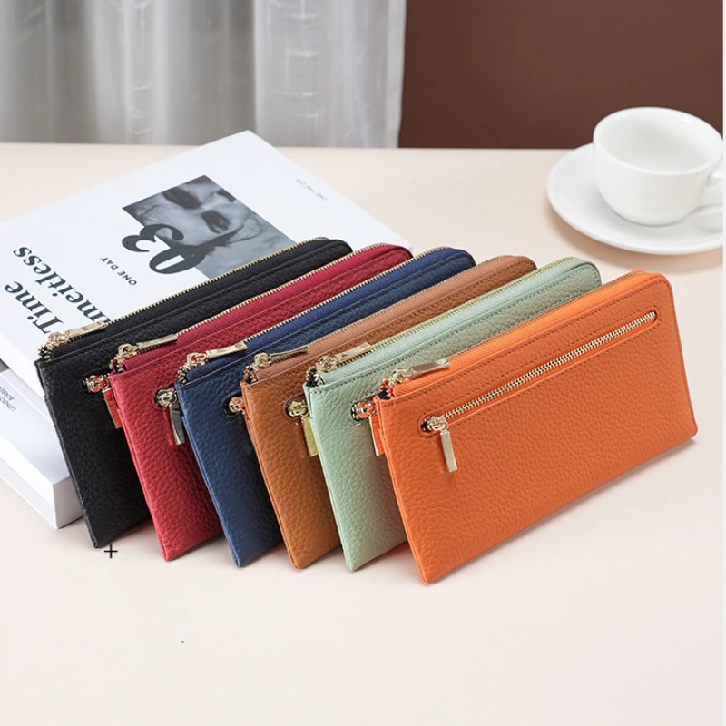 Leather long zipper wallet bag RFID card holder cowhide handbag coin wallet clutch phone bag 250317