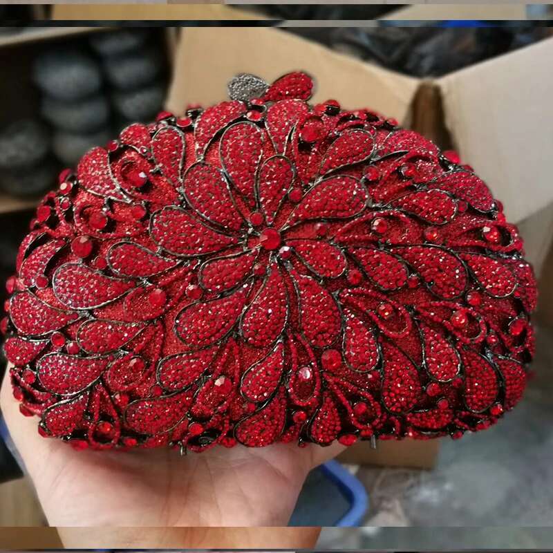XIYUAN Green/Pink Rhies Clutch Purse Bridal Handbag Stones Evening Bags Wedding Party Crystal Clutches Lady Minaudiere Bag