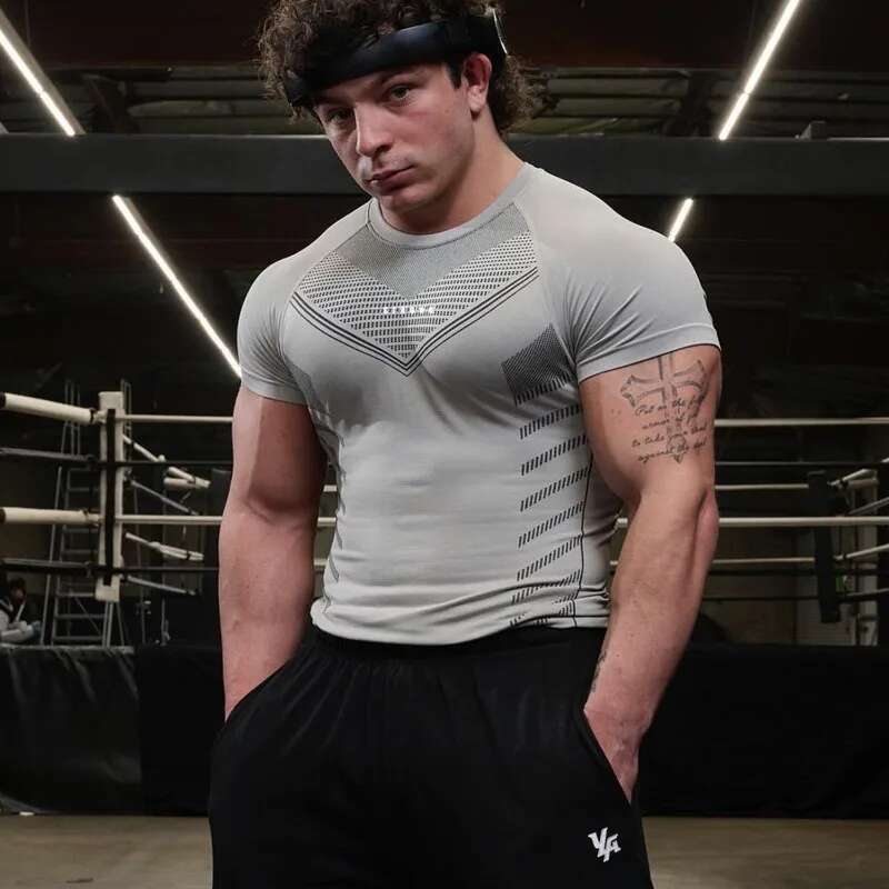 Men's Summer Casual Gym Fiess Sports Skinny Compression T-Shirt Quick Dry Short Sleeve Tee Running Workout Sweatshirt Clothing