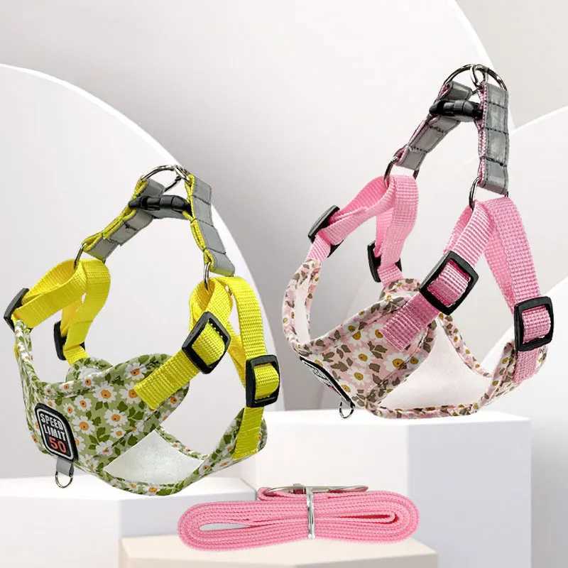 Pet dog harness nylon non pull reflective dog chest strap breathable adjustable pet collar suitable for small dogs and catsT250318