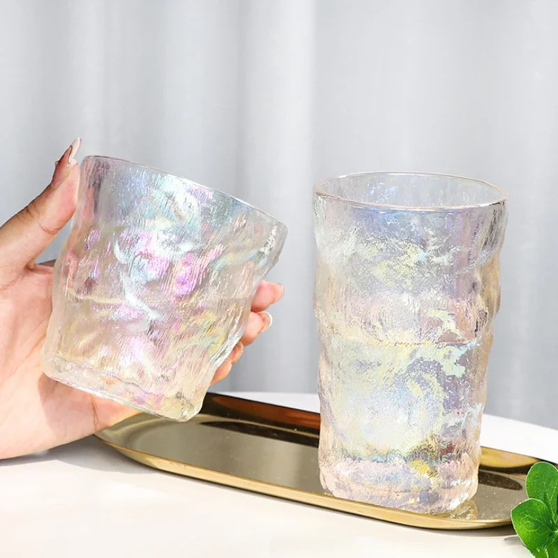 300ml/380ml Modern Colorful Glass Cup Juice Tea Cold Drink Cups Cocktail Glass Drinking Glasses Glacier Wine Glass Holiday Gifts 250317
