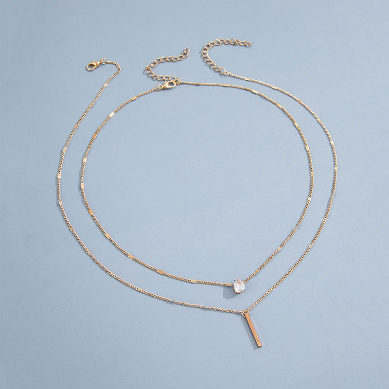 Rhinestone Water Drop Long Double Pendant Necklace Female Ins Wind Net Red Everything Choker Jewelry