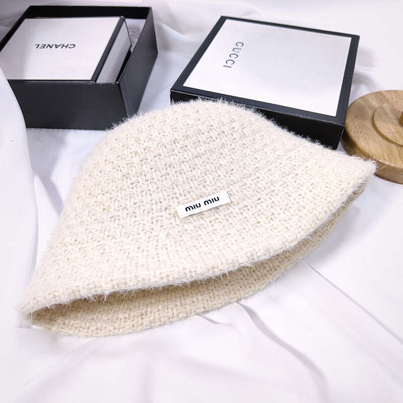 Knitted bucket women's face cover basin woolen hat, plush big head circumference, fisherman's hat