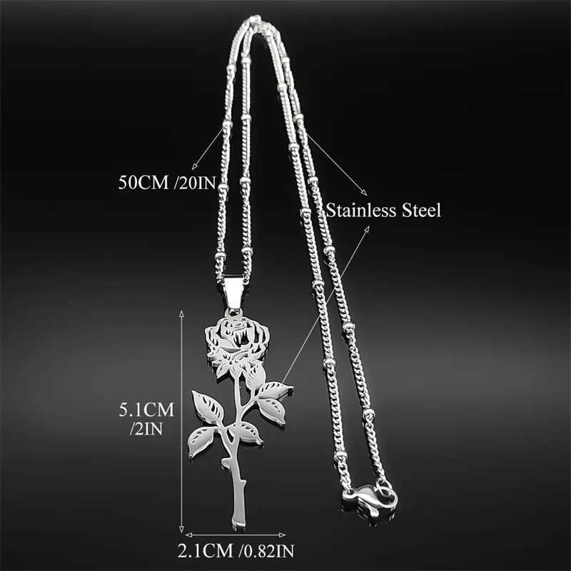 Hiphop Rose Pendant Necklace Mens Stainless Steel Silver Black Charm Chain Jewelry Gift W250318
