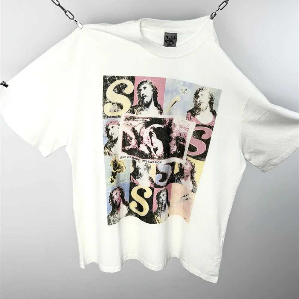 SAINT OF MICHAEL Fashion American Style Streetwear Vintage Printed Tee Casual 100%Cotton Tops Loose Oversize T Shirt For MenXJ250318