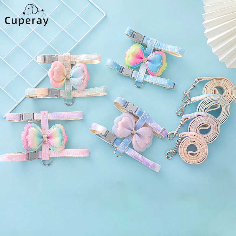 Bow pet harness and belt adjustable anti breakage cat walking rope small pet harness and belt with quick fastening cat suppliesT250318