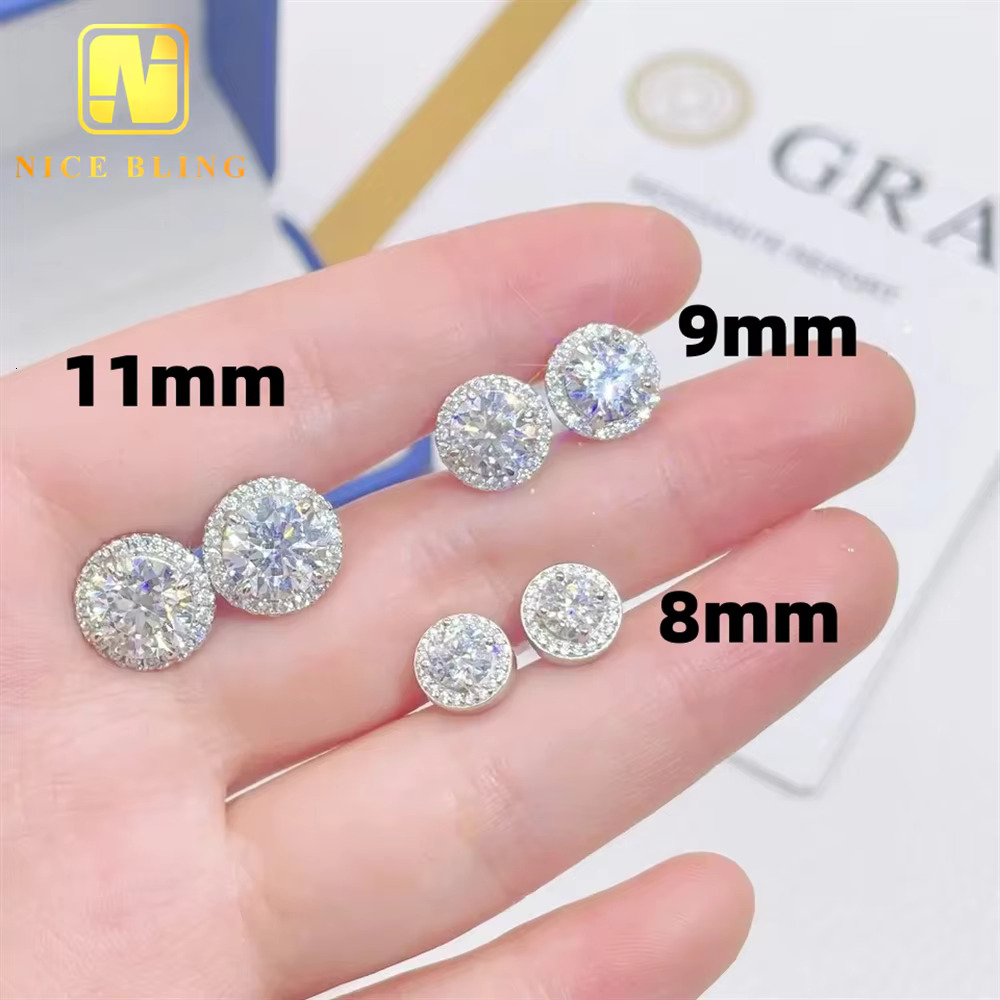Luxury Ear Studs Moissanite Jewelry VVS Diamond Round 8mm 9mm 11mm Sterling Silver 925 Stud Earring for Women
