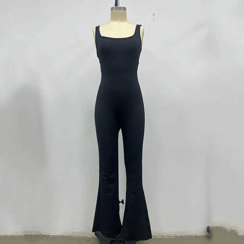 Womens sexy tight fitting jumpsuit solid color hollow backless strapless womens stretch training lift hip tight fitting garment X250318