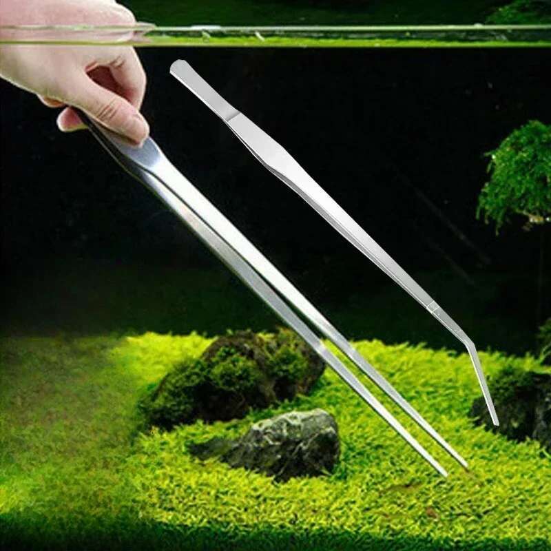 Stainless Steel Aquarium Tweezers Pliers Fish Tank Plant Aquascape Tools Straight Curved Forceps Clip Aquatic Feeding Tongs