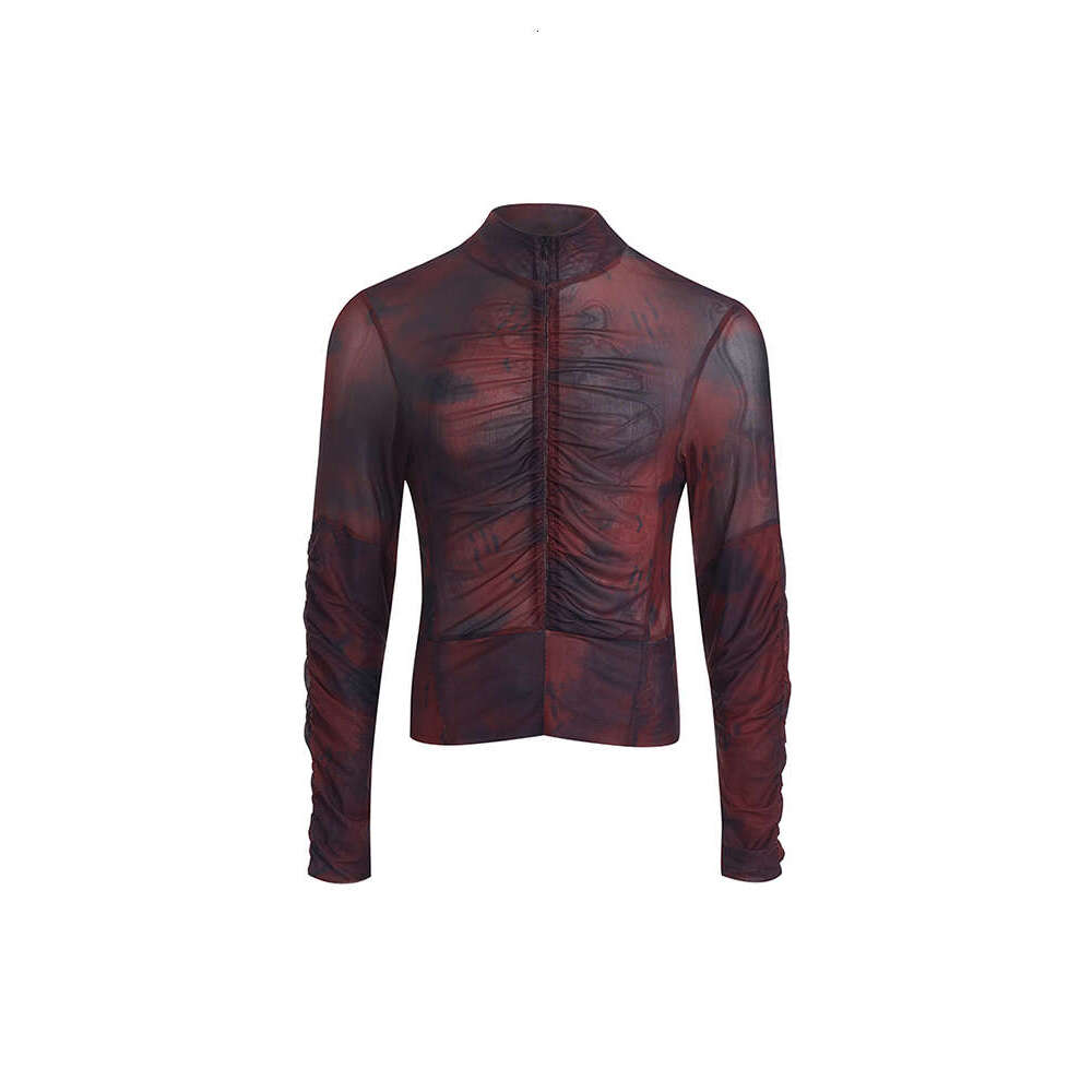 Men's Clothing STARTEXCEEDED Half High Collar Mesh Zipper Bottom Shirt For Men's Spring Folding Slim Fit Interior Long Sleeve T-Shirt