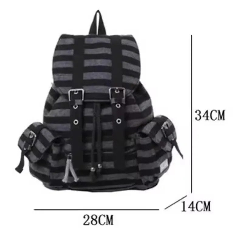 Y2k Striped Casual Backpacks Mochila Drawstring College Student School Bag Large Capacity Versatile Women Bags Bolsos De Mujer 250318