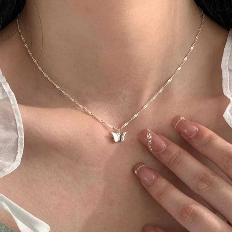 925 sterling silver butterfly necklace simple style charm animal shaped pendant necklace birthday party gift exquisite jewelry for women W250318