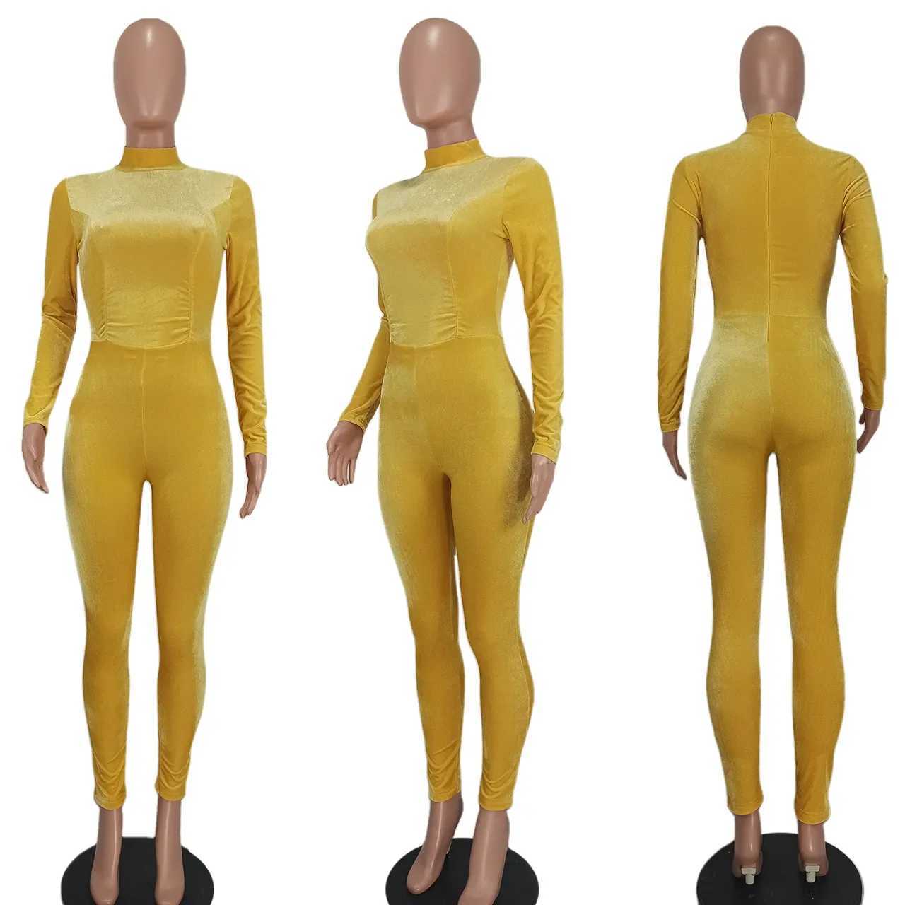 2024 Christmas Red Velvet jumpsuit Womens long Slve pencil pants jumpsuit Autumn turtle neck ultra-thin night club outfit jacket X250318
