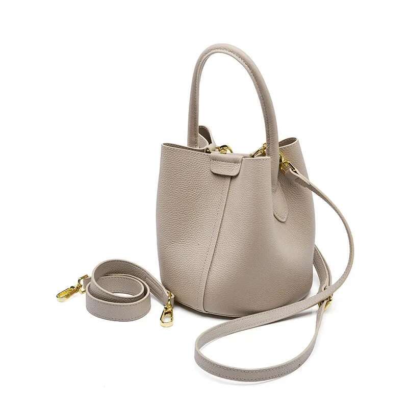 2023 New Fashion Female Bucket Bag Women's Genuine Leather Shoulder Messenger Bags Soft Cowhide Handbag Ladies Small Totes Brown