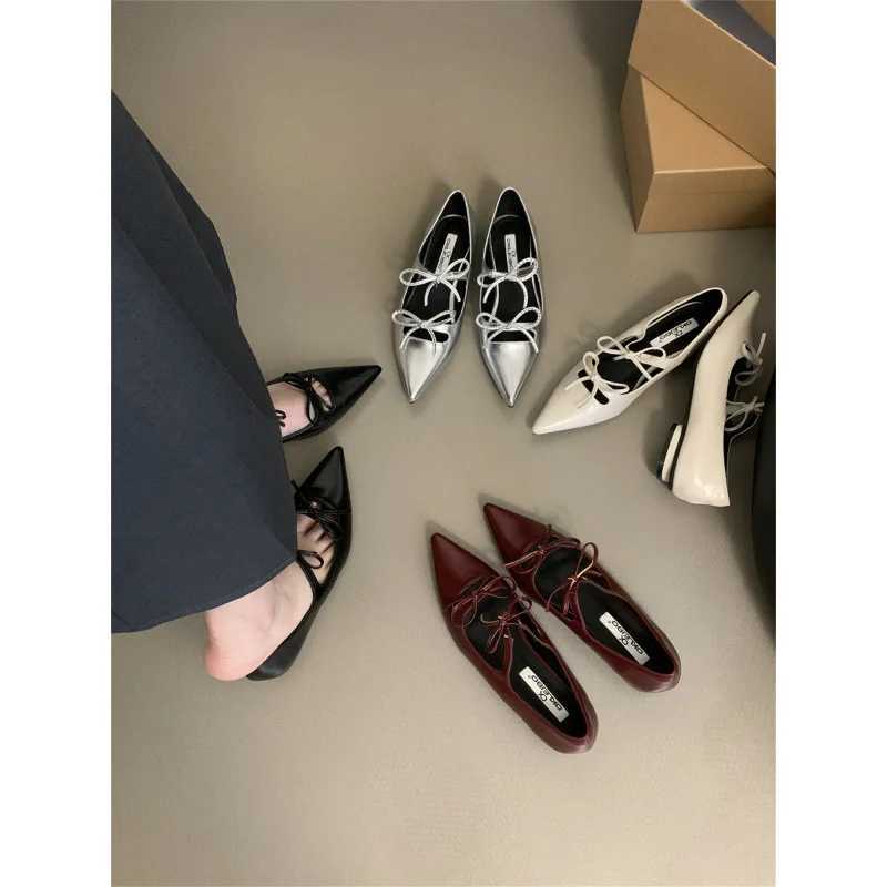 Wan Flats Modis casual Fem sneakers Pointed Toe shallow dress for new grandma 2024 summer solid PU basic spring Lac Y250317