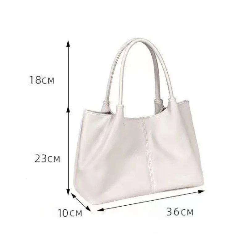 Simple White Shoulder Bag 2025 Womens PU Leather Soft Underarm Tote Bag School Large Capacity Bag Full Student Shopping Handbag R250318