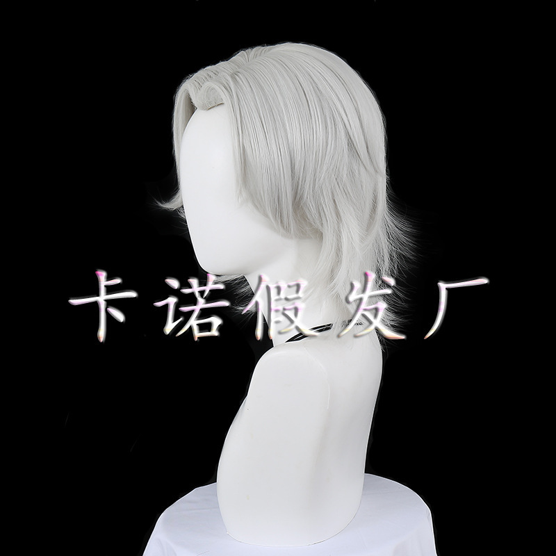 Kano Family Teacher HITMAN REBO Prison Temple Hayabusa Cosplay Wig Simulation Scalp Top Sier Gray Upturned