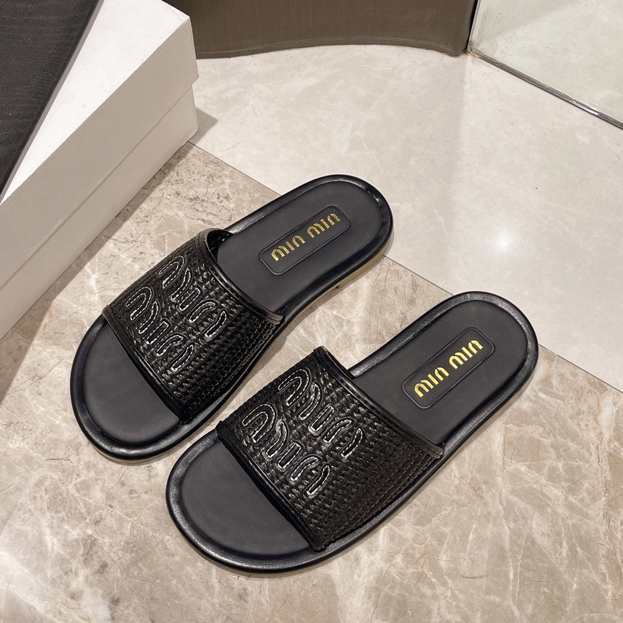 summer style retro handmade woven one-word sandals beach casual women's shoes with fashionable slip-on design