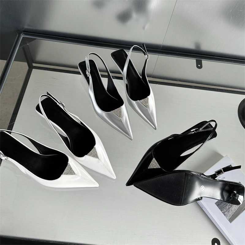 Aneikeh 2025 Wen Pu Zhong H Summer Pointed Head Pump Shallow Sandals Fi Bling Wan Heeled Shoe Buckle Strap Y250317