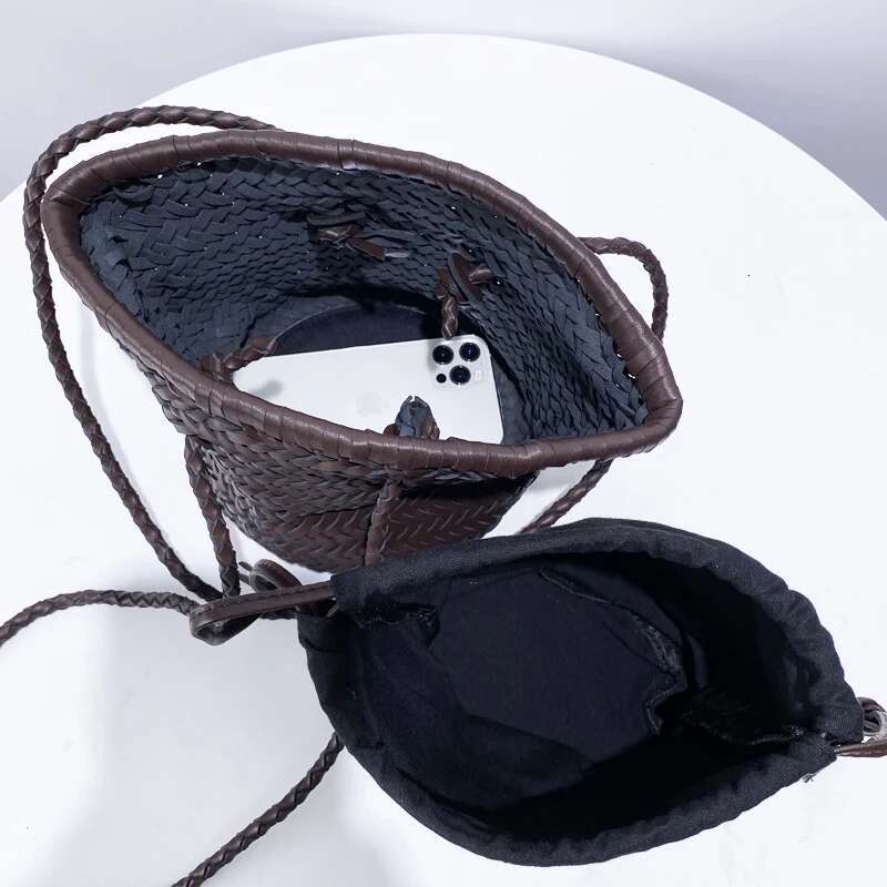 Handwoven Bucket Bags For Women Designer Handbags Purses 2024 New In PU Vintage Braid With Inner Pocket Underarm Shoulder