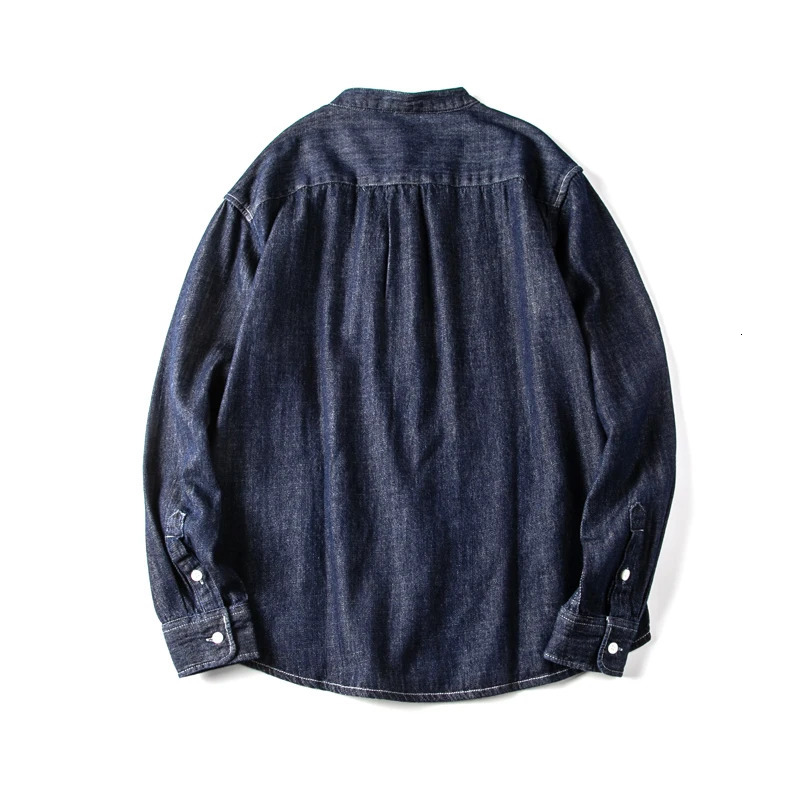 Spring/Autumn Casual Loose Laundry Denim Collarless Mens Long Sleeve Japanese Retro Work Clothes Top for Young Men 250317