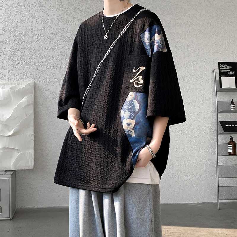 Patchwork Contrast Color Mens Summer Fashion Top T-shirt Unisex Harajuku Mens Half Sleeve T-shirtT250318