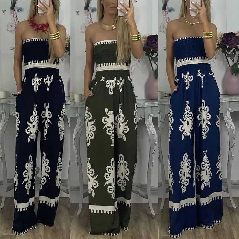 Fashion printed patch work womens jumpsuit backless suspender summer beach overall sexy womens shirt jumpsuit X250318