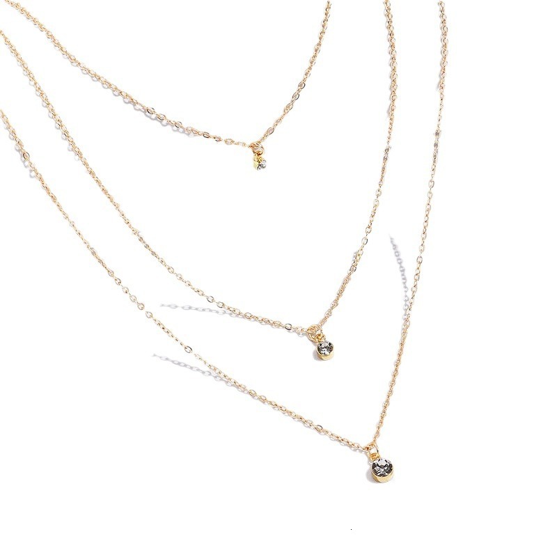 Three-layer Round Rhinestone Pendant Necklace For Women Simple Fashion Multi-layer Choker Collarbone Chain Jewelry