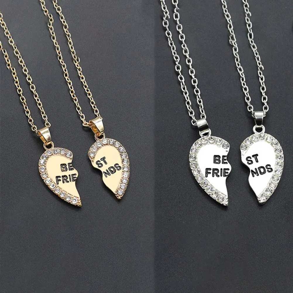 New 1 pair of heart-shaped rhinestone pendant best friend necklace friendship gift W250318