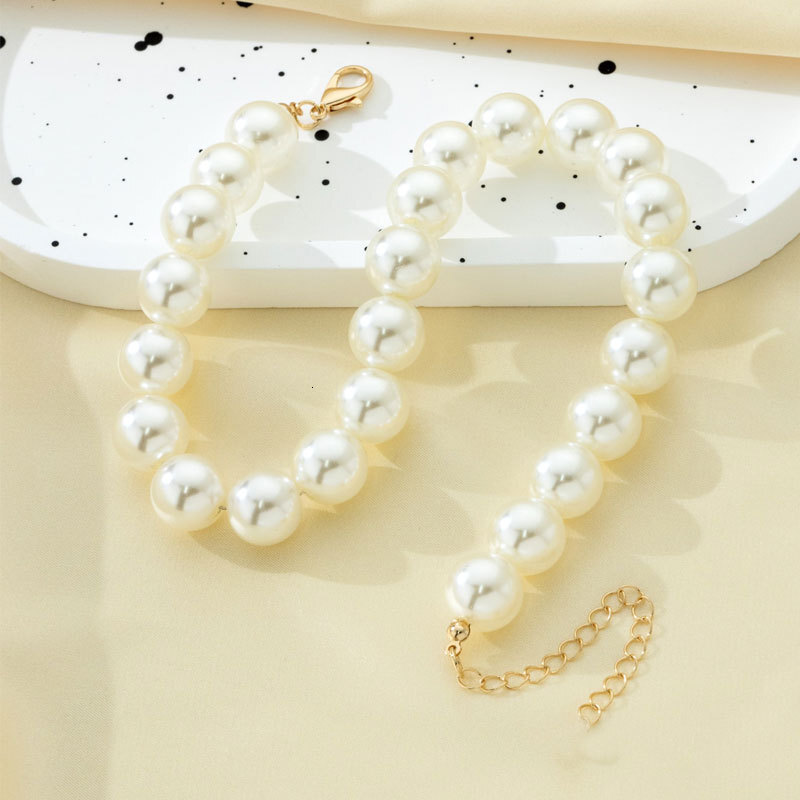 14MM Imitation Pearl Necklace Female Simple High Light Artificial Pearl Choker Collar Bone Chain Jewelry